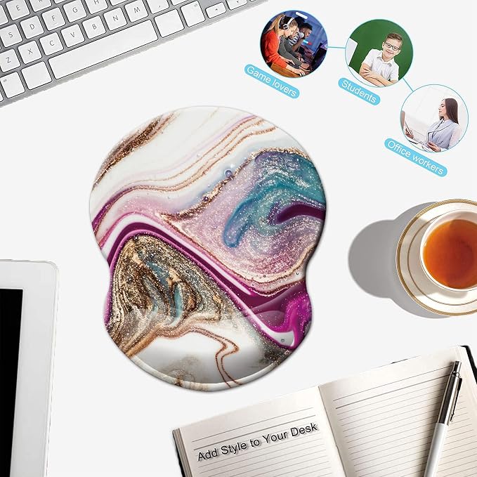 Mouse Pad with Wrist Support, Non Slip Mousepad Wrist Rest for Office, Computer, Laptop & Mac-Comfortable & Lightweight Ergonomic Support Mouse Mat(Beige Purple Marble-Wrist)
