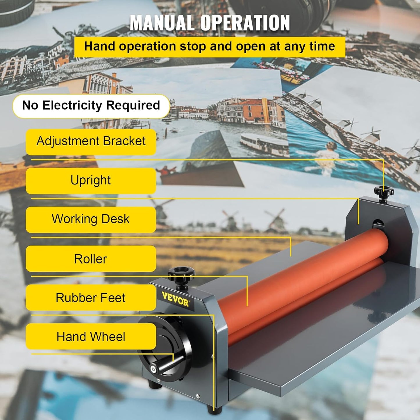 VEVOR 39 Inch Cold Laminator Machine 10mm Manual Vinyl Photo Film Cold laminator Hand Crank Pressure Cold Roll laminator(39Inch