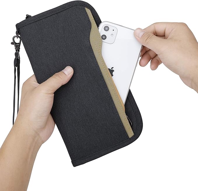 Passport Holder Family RFID Passport Wallet, Passport Holder Women/Men, Travel Wallet Documents Organizer Zipper Case with Removable Wristlet Strap, Travel Essentials for Flying