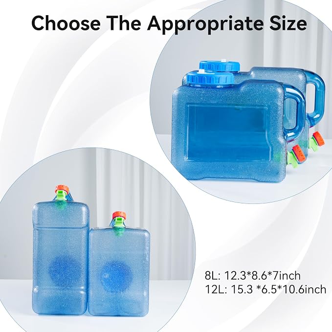 Drink Water Dispenser for Fridge - 2 Gallon Beverage Dispenser with Leak-Proof Spigot, Portable Food-grade Water Jug Container with Spout Handle for Kitchen Refrigerator Outdoor Camping Hiking, Blue