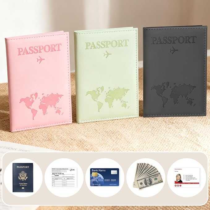 3Pcs Passport Holder for Travel, Family Passport Cover | Pink, Black, and Green, Passport Book Holder for Credit Card, Cash, Air Ticket