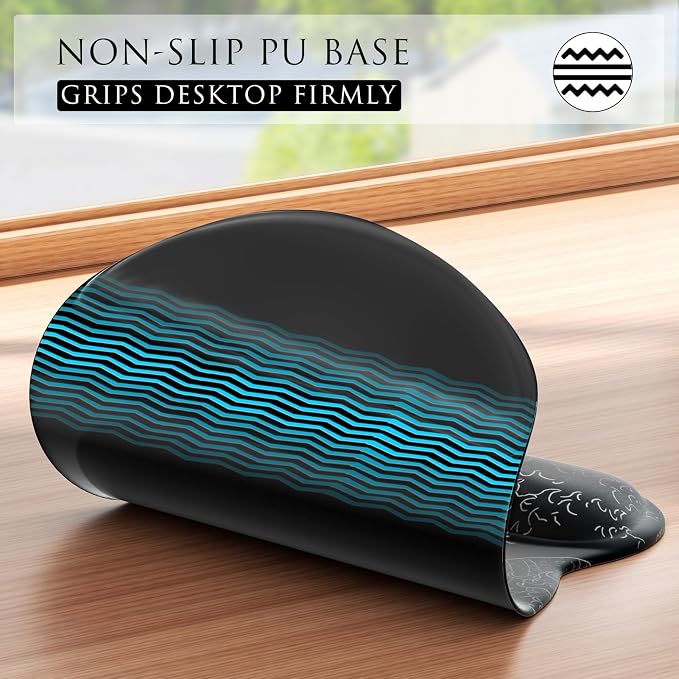 MROCO Ergonomic Mouse Pad with Gel Wrist Rest, 9.4 x 8.1 in, Kanagawa Wave | Ergonomic Shape Design, Multiple Pattern Options, Gel Wrist Comfort, Smooth Lycra Surface, Non-Slip PU Base