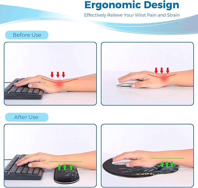 Mouse Pad and Keyboard Wrist Rest Support,Ergonomic Mouse Pad Set | Mousepad With Coaster and Non-Slip PU Base,Pain Relief for Desk Desktop Gaming, Computer,Office -Beach