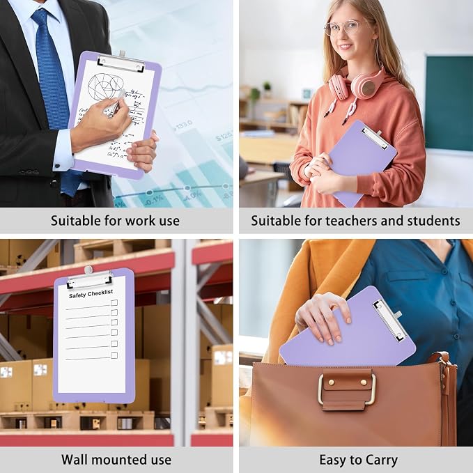 Hongri A5 Clipboard with Storage, Metal Retractable Pen Holder, Purple | 6 x 9'' Nursing Plastic Foldable Clip Board, Size 9.4 x 6.1 x 0.9 in, Menu Box for Work, Office & School Supplies