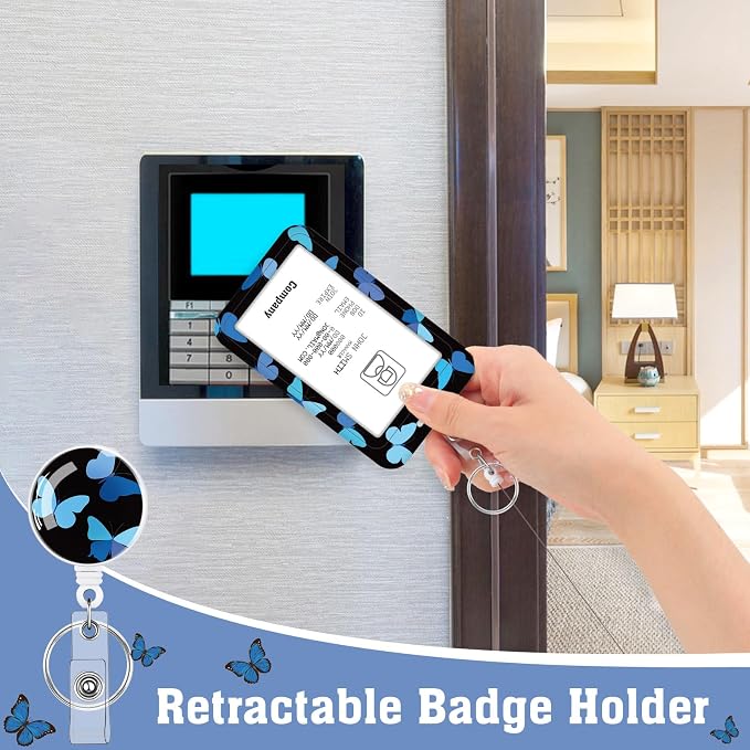 3 Set Butterfly Badge Holder with Retractable Reel, Retractable ID Badge Holders with Clip Name Key Card Holder Case for Nurse Doctor Teacher Office School