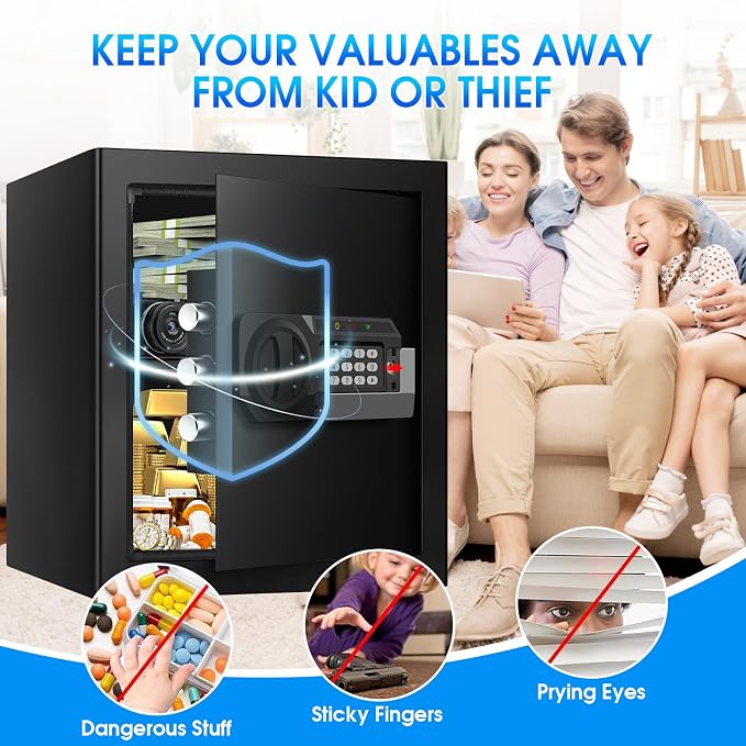 2.0 Cuft Security Safes for Home Use Fire and Water Proof, Steel Safe Box for Home with Combination Lock, Alarm System and Removable Shelf, Anti-theft Fireproof Lock Box for Money, Documents
