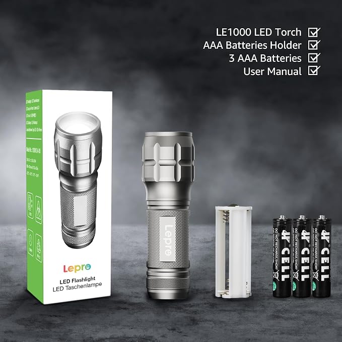 Lighting EVER LED Flashlights High Lumens, Small Flashlight, Waterproof, Adjustable Focus Flash Light for Outdoor, Emergency, Camping, AAA Batteries Included, 2 Pack
