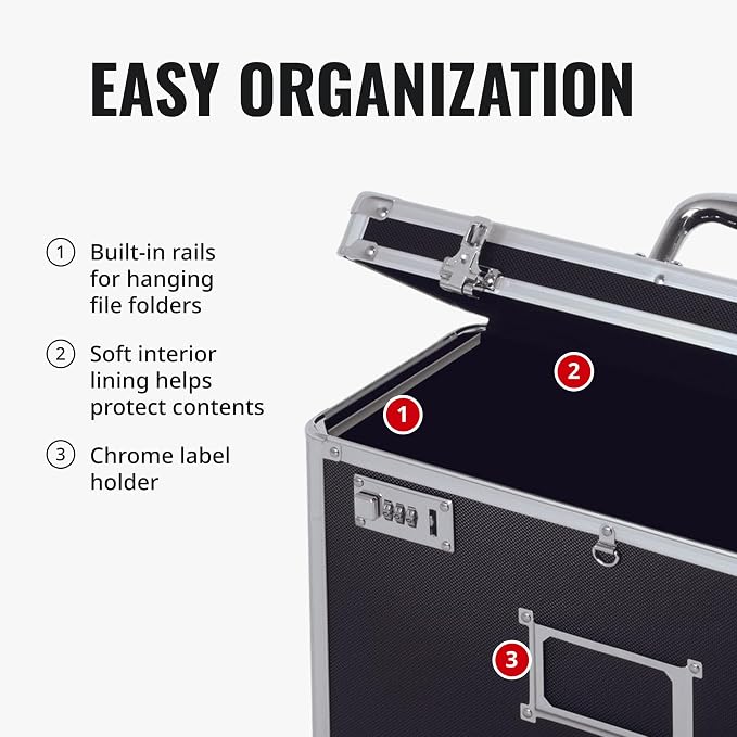 Vaultz File Organizer Storage Box - 14 x 7.25 x 12 Inch Legal Size, Portable Locking Storage Totes with Dual Combination Locks for Filing Office Documents - Black | Dual combination locks for added security, portable design for filing office documents,...