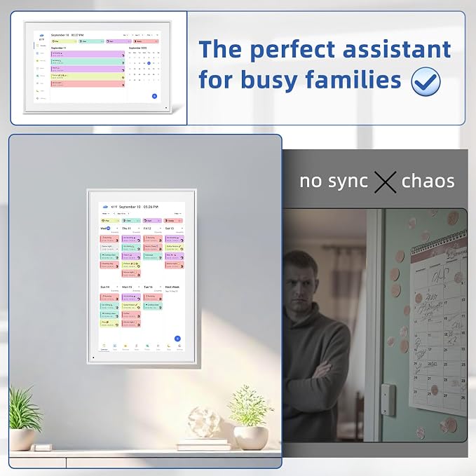 21.5" Digital Wall Calendar with Chore Chart & Planner | Sync Google, iCloud & Outlook Electronic Wall Calendar & Photo Frame No subscription Wall/Desk Mount Ideal Gift for Women