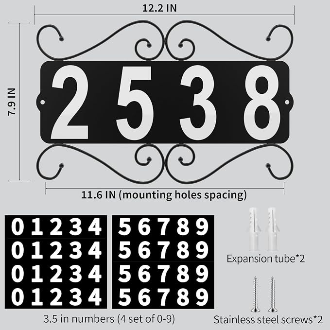 Metal Address Plaque, Address Number, Waterproof, Horizontal & Vertical Mounted Address Sign for House Home Office Street Yard Mailbox (style)