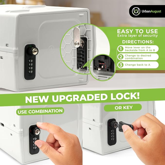 Dual Combination & Keyed Lockbox - Lockable Box for Everyday Use - Multi-Purpose lock for Home & Office Safety - Made of Industrial-Grade Plastic - One Size (Cream)