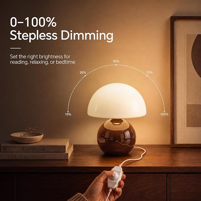 Mushroom Lamp Table Lamp for Bedroom-Small Desk Table Lamps,Coffee | 8.7" Mid Century Modern Table Lamps for Living Room Bedroom Decor,Cute Ceramic Lamps for Mushroom Home Room Decor,Glass Shade