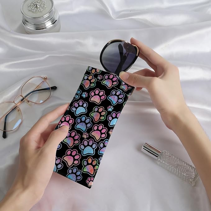 Anikathy 2Pcs Sunglass Eyeglass Glasses Case Soft PU Leather with Cleaning Cloth Cute Glasses Pouch Bag for Men Women Girs