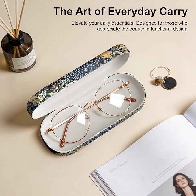 Hard Shell Leather Sunglasses Case,Classic Fashionable Cute Large Glasses Case for Women Men,Sunglass Eyeglasses
