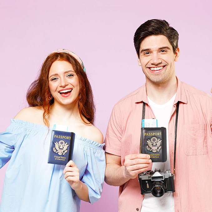 Passport Holder and Card Slot Combo RFID Blocking Leather Travel Passport Wallet for Men and Women US Passport Cover, Blue