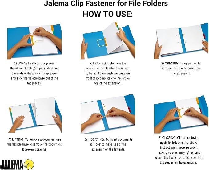 Jalema File Folder Clip Fasteners, Self-Adhesive, 2-Inch Capacity, 50 Pack | Self-adhesive plastic fasteners for file folders, 2-inch capacity, helps organize and secure documents, yellow, pack of 50