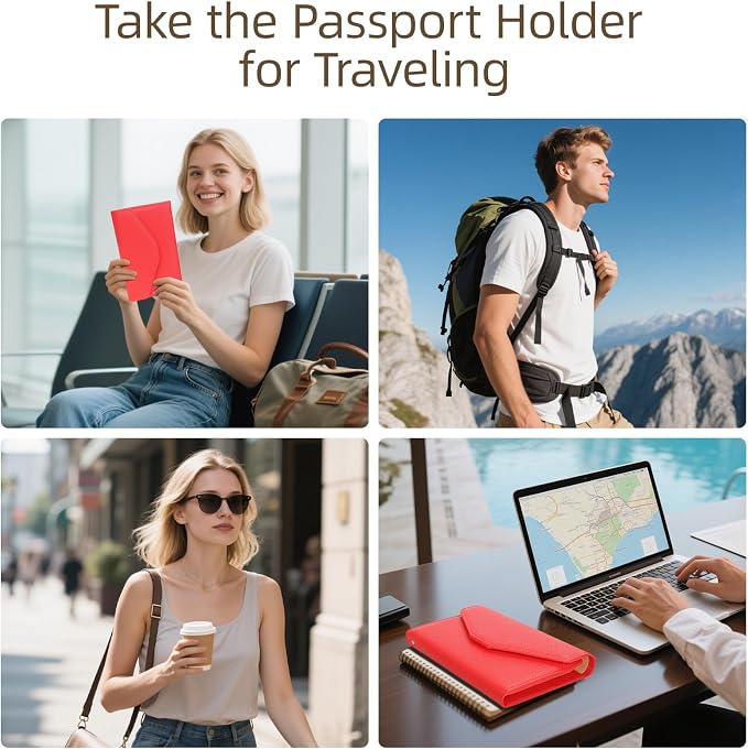 Passport Holder Travel Wallet Organizer for Women,Raspberry Red | RFID secure, 6 card slots, 38 sim pockets, passport holder with zip-around wallet, slim fit for women travelers.
