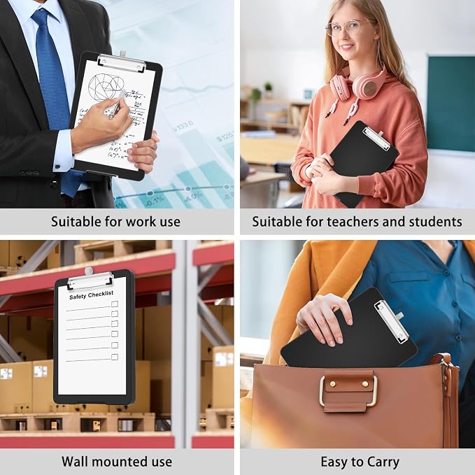 Hongri A5 Clipboard with Storage, Metal Retractable Pen Holder, Black | 6 x 9'' Nursing Plastic Foldable Clip Board, Size 9.4 x 6.1 x 0.9 in, Menu Box for Work, Office & School Supplies