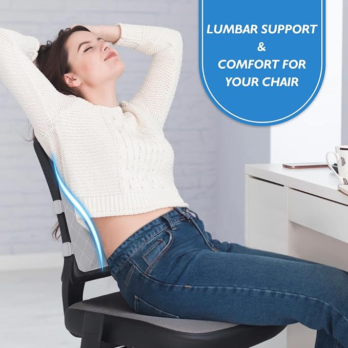 Lumbar Support Pillow for Office Chair, Back Support, Memory Foam | Improve Sitting Posture & Back Pain Relief. Lumbar Pillow Fits Office, Gaming & Car Chairs with Adjustable Dual Straps