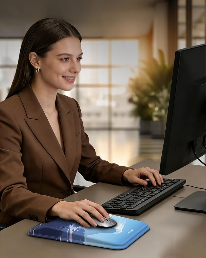 TECKNET Ergonomic Mouse Pad with Wrist Rest, Comfortable Relieves Pain | Built-in Memory Foam and Ergonomic Slope Design Relieves Carpal Tunnel Syndrome Pain, Mousepad for Office Gaming