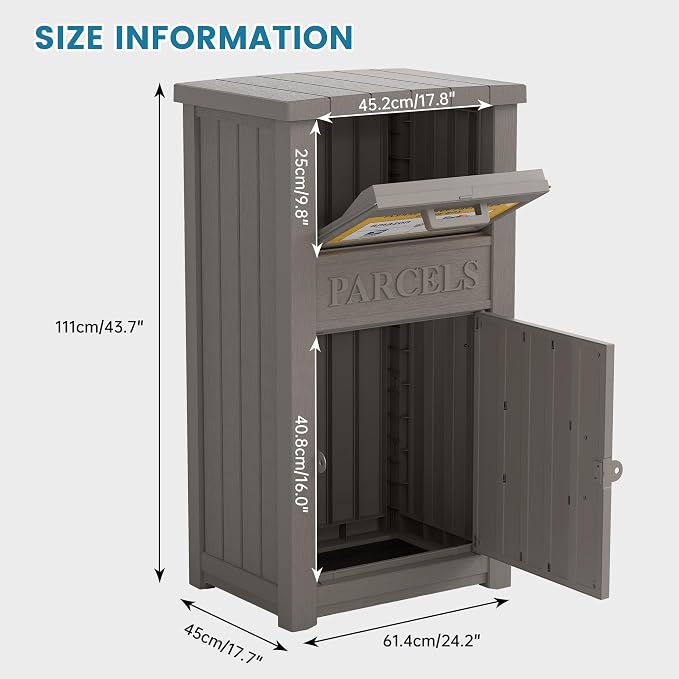 Package Delivery Box for Outside with Sign, Large Lockable & Weatherproof Anti-Theft Parcel Drop Box for Porch, Curbside, House Storage, Gray(60 Gallon with Sign)