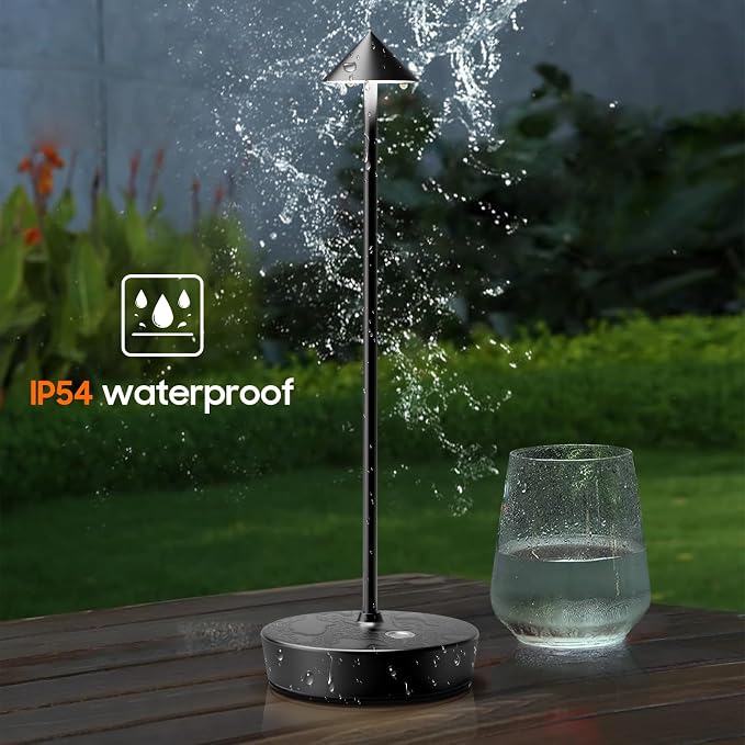 Set of 2 Cordless Rechargeable Led Table Lamp Battery Operated Light Black | 6000mAh Desk Lamp Touch 3 Color Dimming Portable Outdoor Waterproof Table Light for Patio/Restaurant/Dining/Home