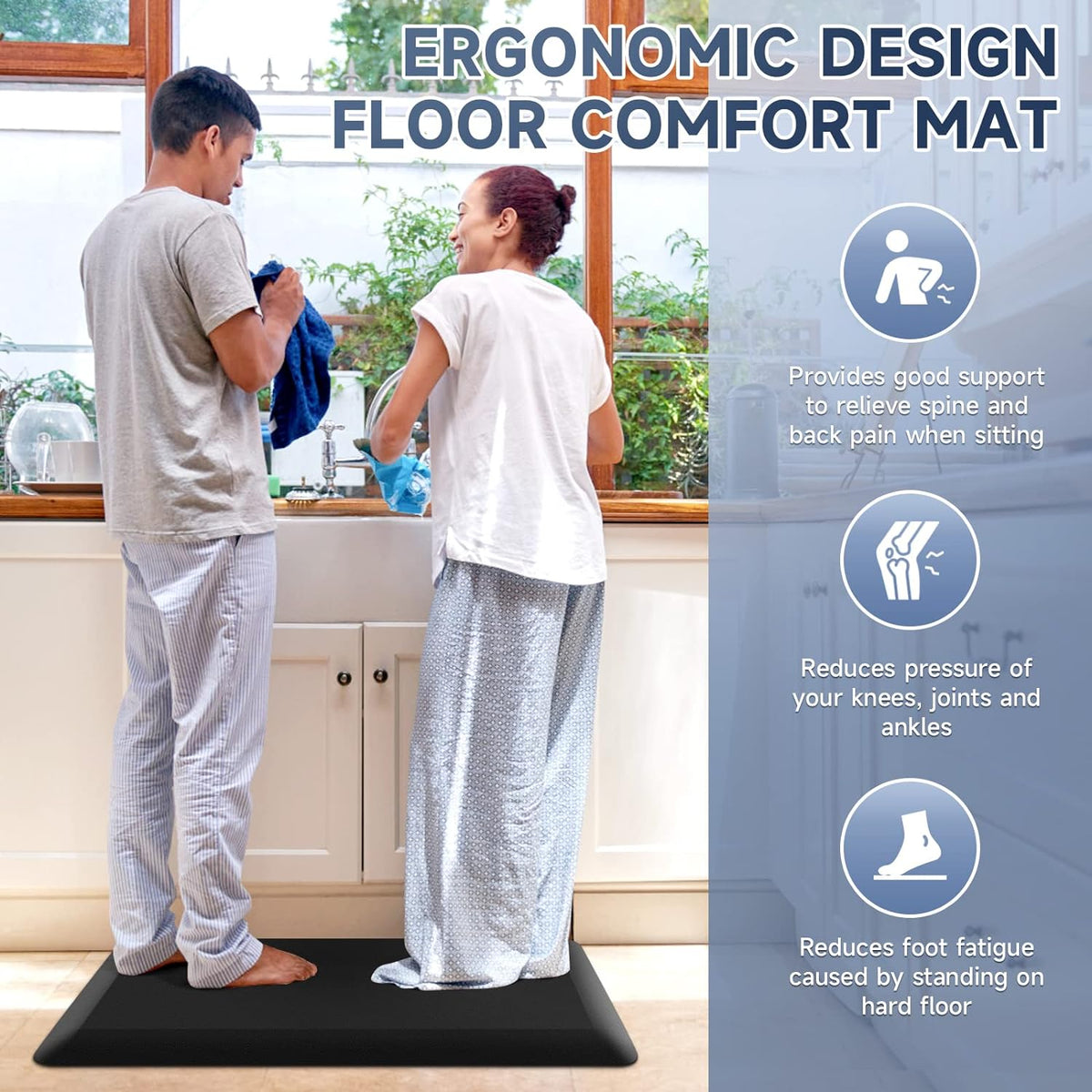 4/5 Inch Thick Kitchen Mats for Floor, StepRite Kitchen Rug for Standing Desk, Non-Slip, Thicker, Stain Resistant, Waterproof, Comfort Anti Fatigue Floor Mat for Home, Kitchen, Office - Black,54*22''