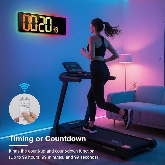 17.3"Large Digital Wall Clock 15 Color Modes Display 8 Color Night Light | Large Number, Elderly-Friendly, Auto-Dimming/DST, Wall Mounted for Home Garage Gym Classroom Office,Gift for Senior Mom Dad
