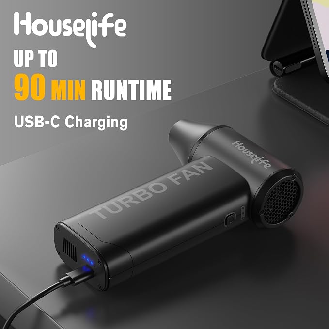 Houselife Compressed Air Duster for Computers - 150,000 RPM Brushless Motor Mini Blower, Small Hand Held Blower & Reusable Canned Air Alternative for PC, Keyboard Cleaning (0.66 lbs)