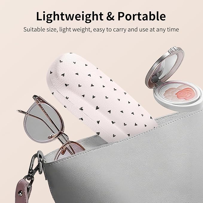 Glasses Case Hard Shell, Cute Sunglasses Case for Women Leather Protective Case for Eyeglass with Cleaning Cloth