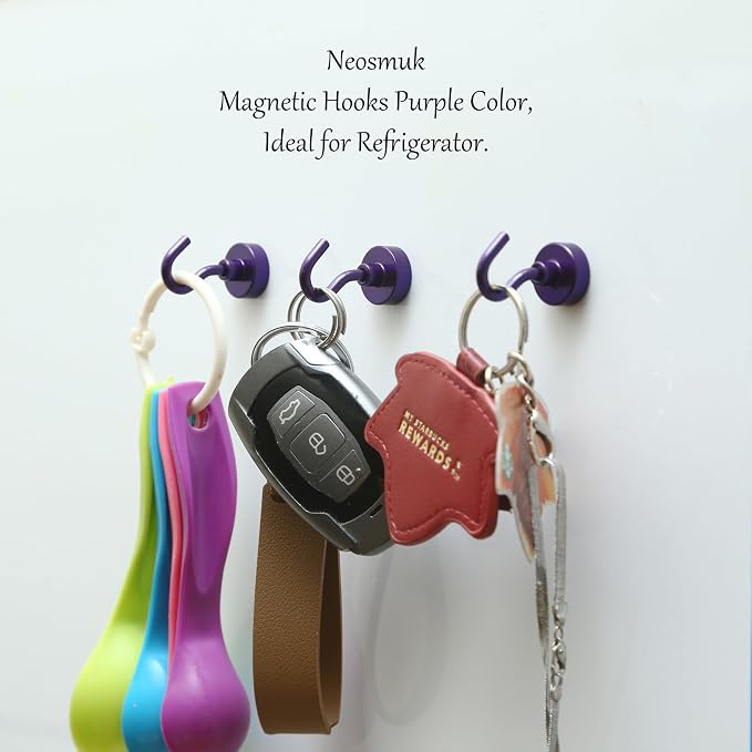 Neosmuk Magnetic Hooks, Heavy Duty 30lb+ Strong Magnet Hook for Cruise Cabins, Cruise Essentials 2026 for Hanging, Metal Wall Refrigerator Hangers (Purple, 10 Pack)