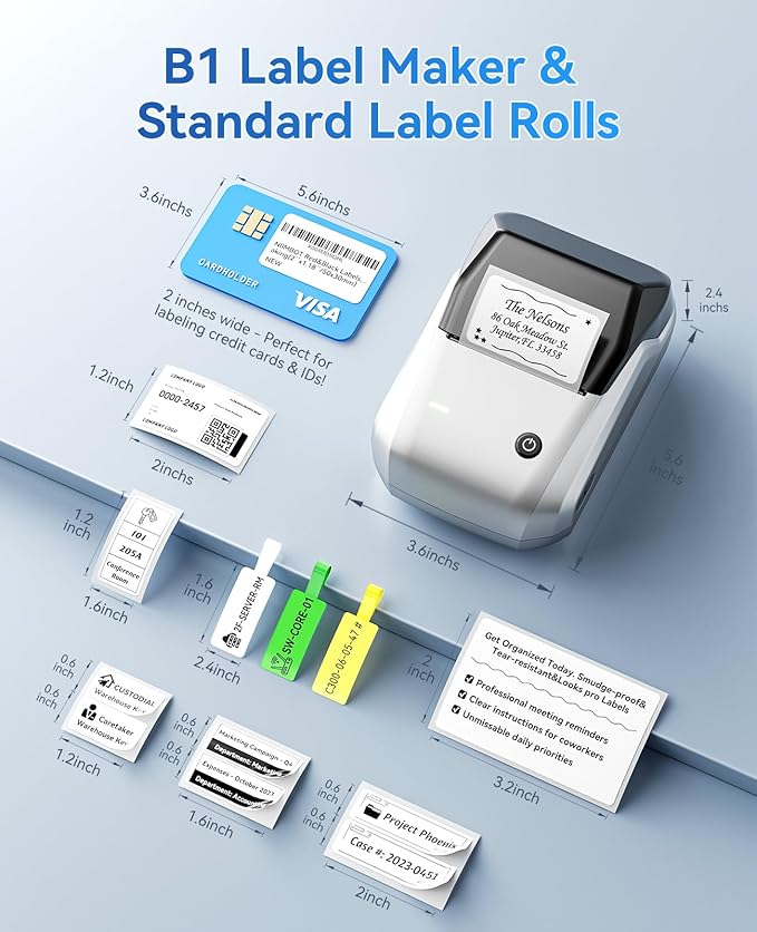 NIIMBOT B1 Label Maker Machine, Thermal Label Printer Easy to Use for Office, Home, Business, Came with 1 Roll White Label(Sliver)