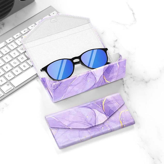 Sunglasses Case, Foldable Glasses Case, Magnetic PU Leather Hard Shell Folding Eyeglass Holder Box, Collapsible Unisex