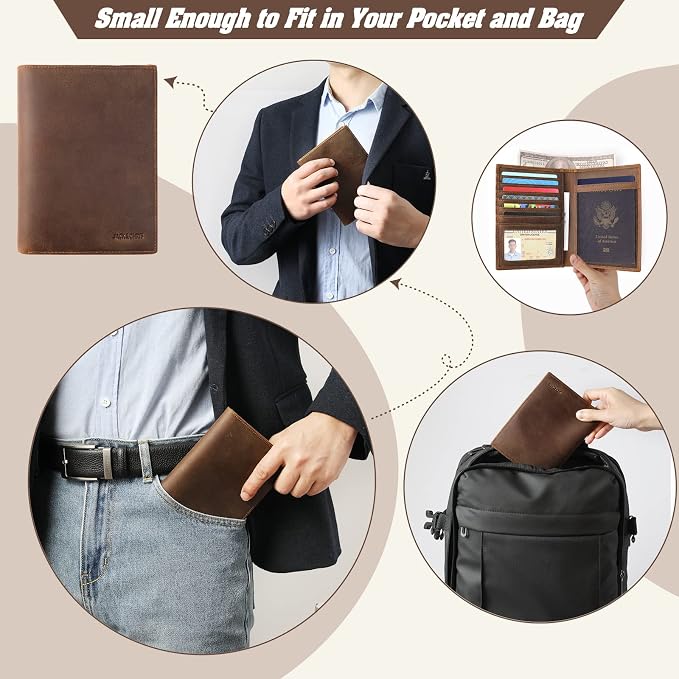 Jack&Chris Leather Passport Holder RFID Blocking Passport Travel Wallet Cover Case for Men Women Brown JC17