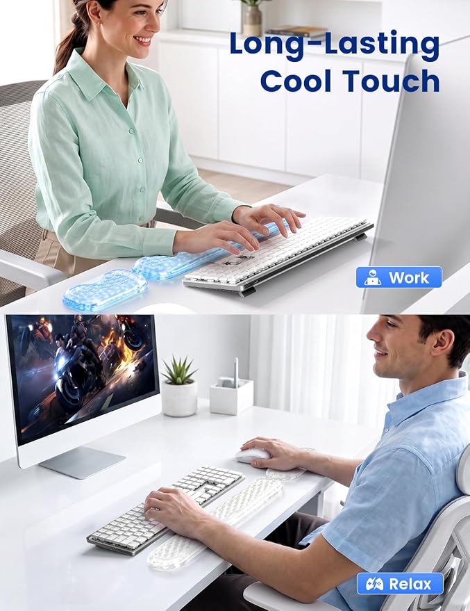 Vaydeer Gel Wrist Rest Set for Keyboard and Mouse, Ergonomic Wrist Support | Cooling Gel Keyboard and Mouse Wrist Pads with Non-Slip Base for Typing, Gaming, Laptop, Home Office, Crystal Clear