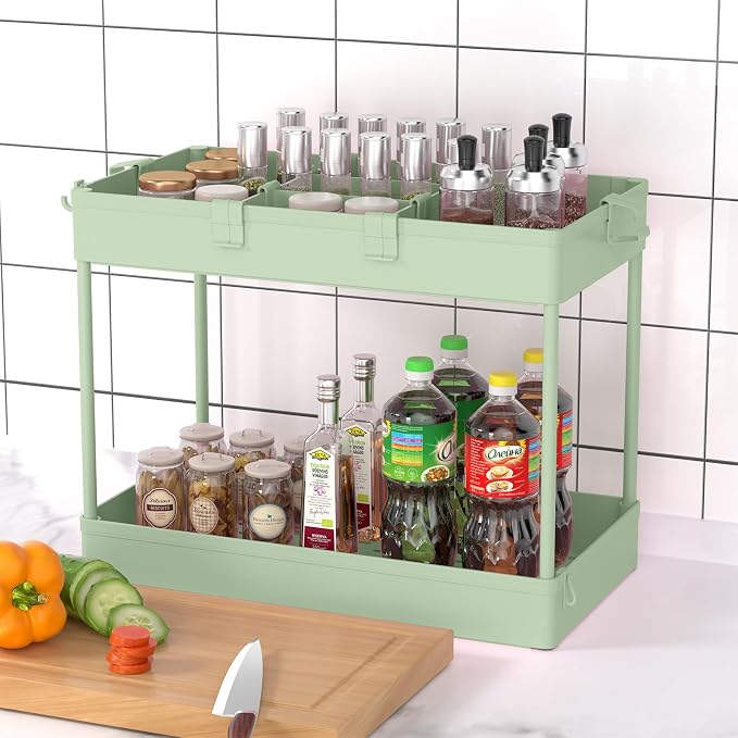 3 Tier Rolling Cart with Wheels, Storage Craft Art Trolley Organizer Serving, 3 Hanging Baskets Easy Assembly, for Office, Living Room, Kitchen, Green