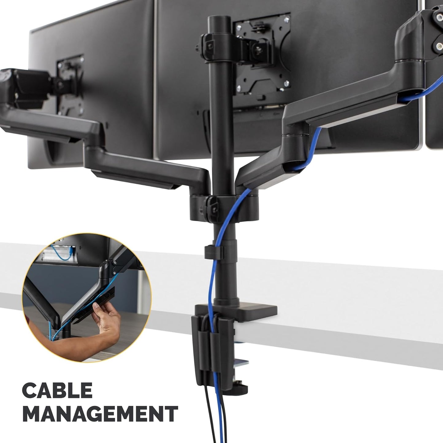 Fellowes Platinum Series Triple Monitor Arm for 27-Inch Monitors, Full Motion, 360° Rotation, VESA Mount with Grommet or Clamp, USB Ports, Ergonomic, Black, 8042601
