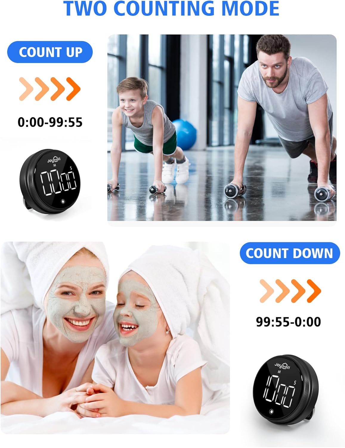 JOYHILL Digital Kitchen Timer, Large LED Display with Magnetic Countdown 3 Volume Levels, Ideal for Cooking Classroom Studying Fitness, Timer for Kids and Seniors, Red 2 Pack