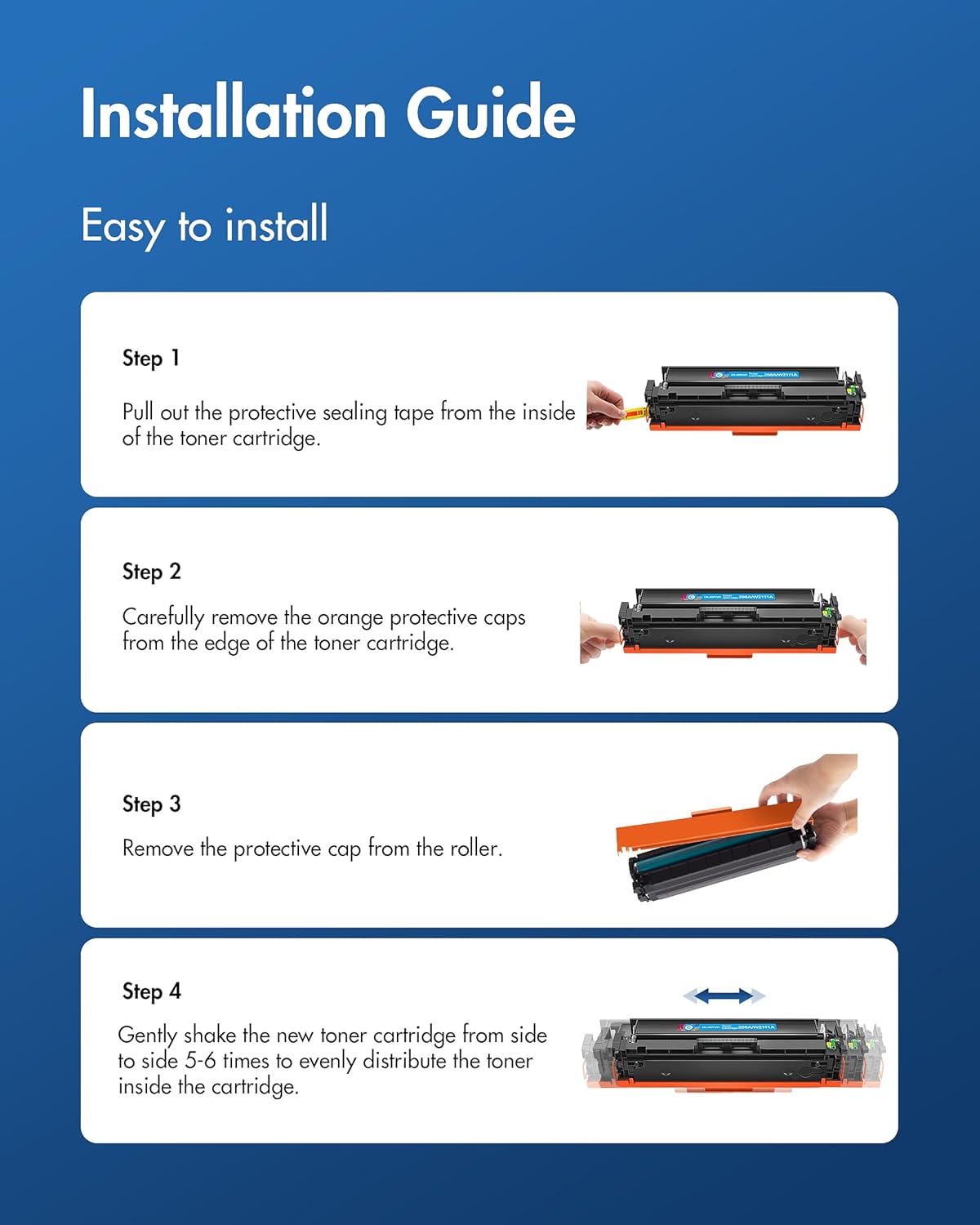 206A Toner Cartridge 4 Pack | Toner Cartridge Replacement for HP 206A 206X Compatible with HP Color Laserjet Pro MFP M283fdw M283cdw M255dw, Color Pro MFP M283 M255 Series | W2110A