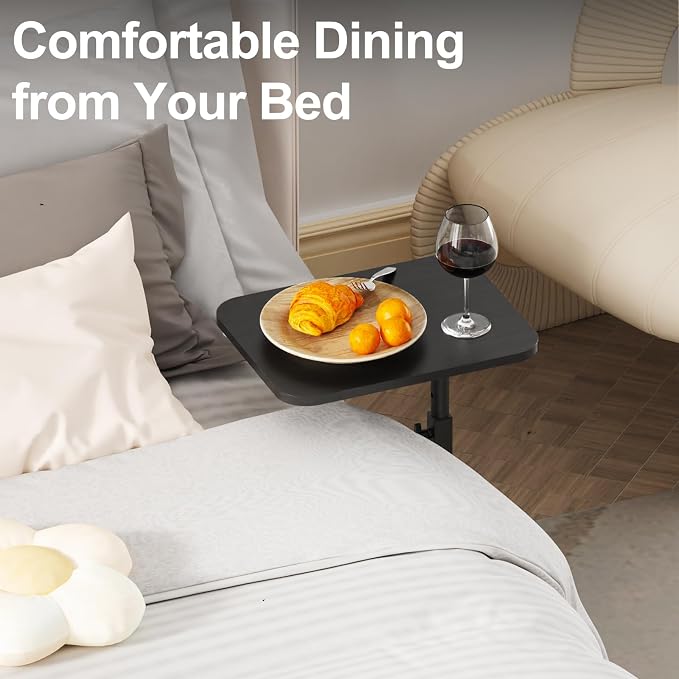 Side Table Sofa Tray for Couch Heavy Metal Base Swivel/Adjustable Height | Sofa Bed Bathroom Study TV Tray C Shaped End Table Food Snack Trays for Eating