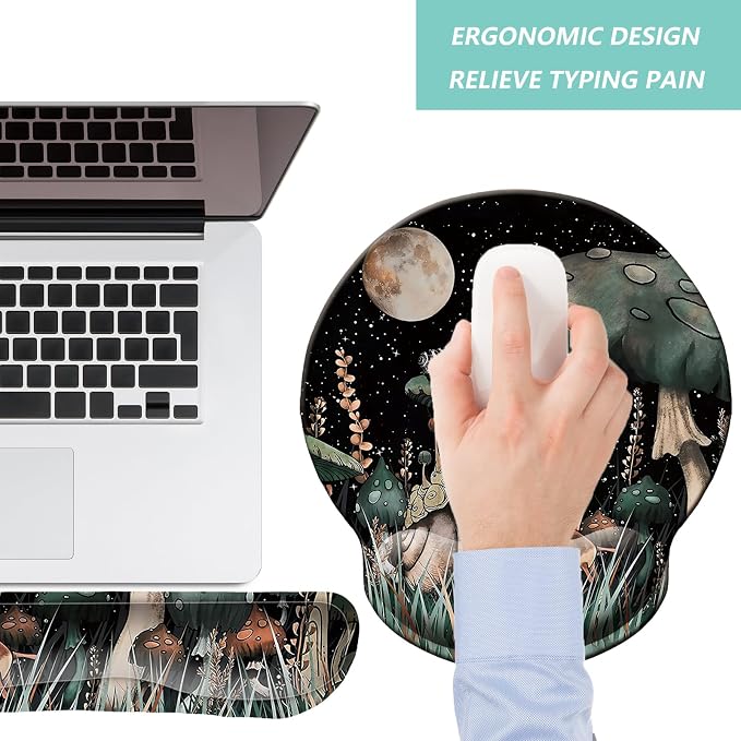 Keyboard Wrist Rest Pad Mouse Pad with Wrist Support Set of 3, Mousepad with Non-Slip Rubber Base, Ergonomic Memory Foam Mouse Wrist Cushion Support for Home Office Laptop Computer Gaming, Snail
