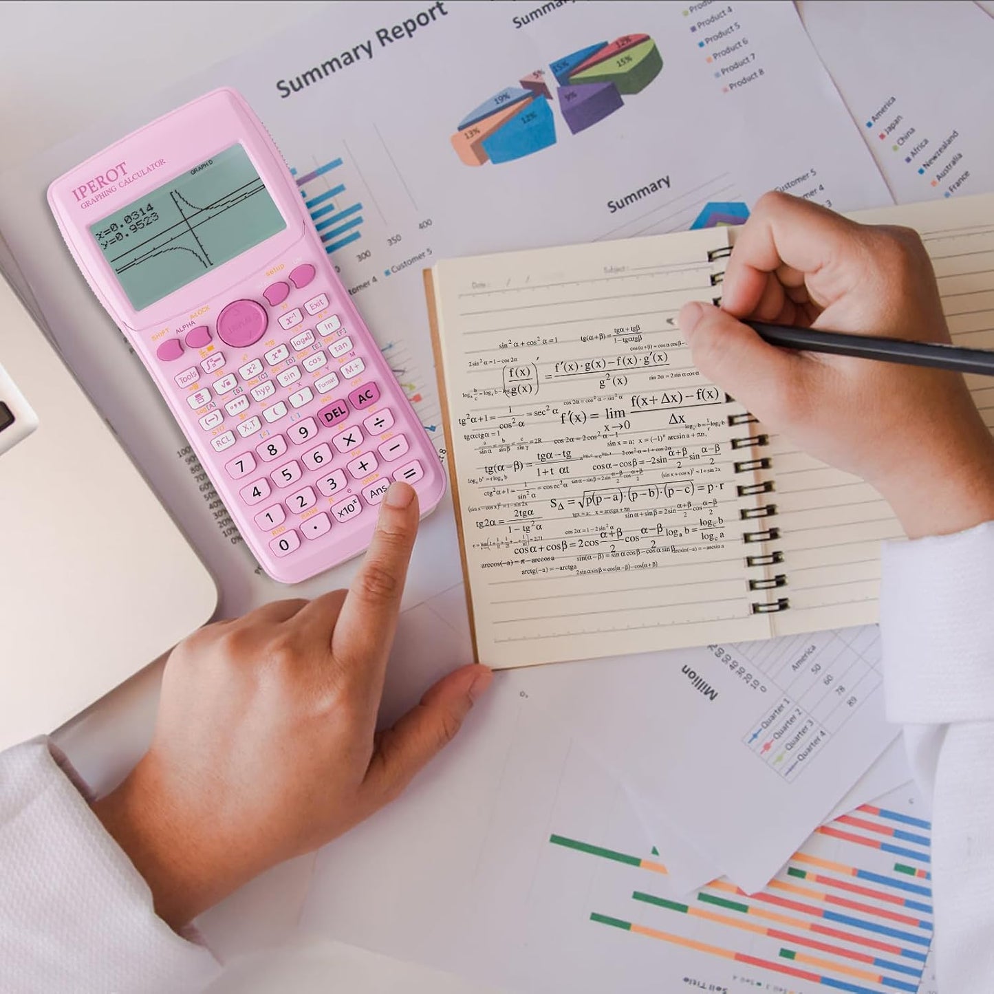 Scientific Calculators with Graphing Calculator, IPEROT Pink Scientific Calculators 10 Modes/ 4 Graphing Functions, Desktop Math Calculator Ideal for School Supplies, Students, College, Teachers