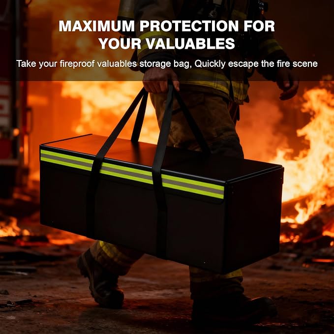 Large Fireproof Document Bags 24x12x12” Waterproof Storage Bag & Fireproof Folder Safe Box for Cash, Photo Albums, Valuables, Extra Large Fireproof Storage Bag with Silicone Coating & Zipper Closure