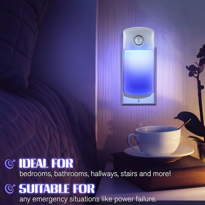 Enhon Emergency Power Failure Night Lights, 5-in-1 Multi Color LED Light, Rechargeable Flashlight with Foldable Plug, Automatic On Off Motion Sensor for Bedrooms, Hallways, Black Outs(3 Pack)