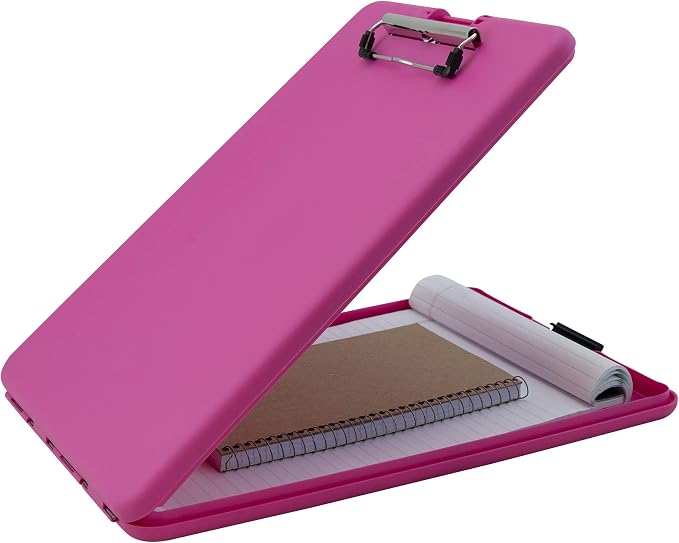 Saunders SlimMate Plastic Storage Clipboard Letter Size Pink, Assembled in USA, Slim Low Profile Form Holder with 1/2" Capacity, Lightweight Document Organizer Box for School, Office & Business Use