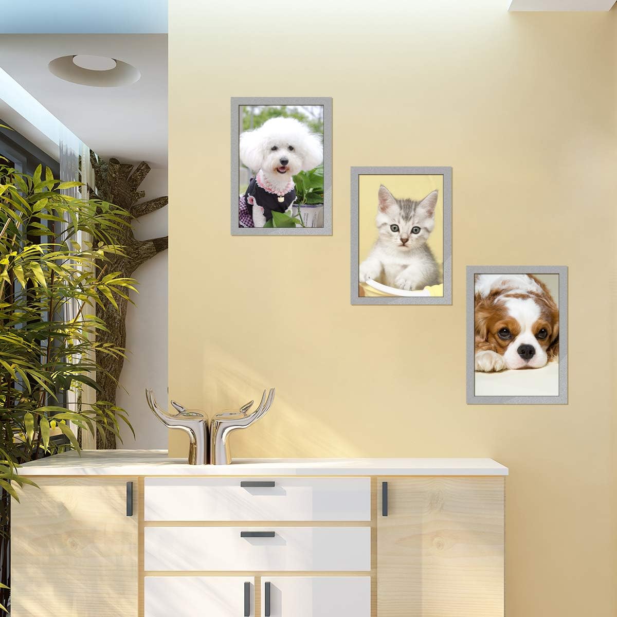 Document Sign Holder Pockets with Adhesive Back, Plastic Poster Picture Notice Display Frame for Window/Door/Wall/Cabinet, 8.5 x 11.6 Inches, Silver, 6 Pack