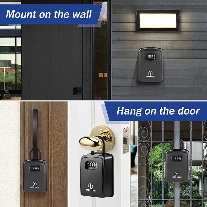 Iron Lock® XXL Portable Key Lock Box, U-Shackle 4-Digit Code (XXL, Black) | Holds 20-30 keys plus fobs, cards & remotes; unique built-in tray; weather resistant; wall-mount hardware included