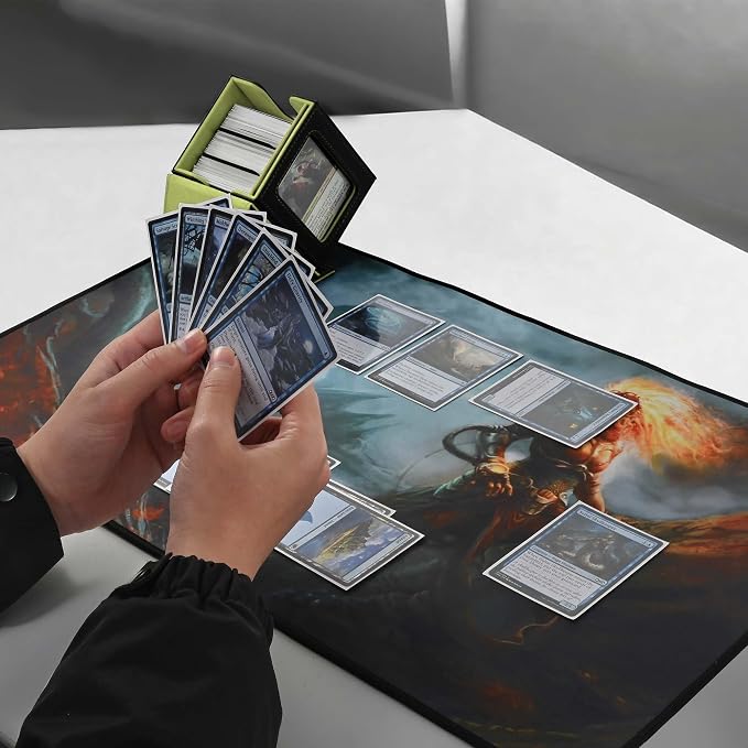 ZLCA MTG Deck Box with Commander Window Display, Trading Card Storage Box Holds 100 Double-Sleeved Cards Suitable for TCG/CCG/PTCG/EDH/Magic/Sport Cards (Black&Green)