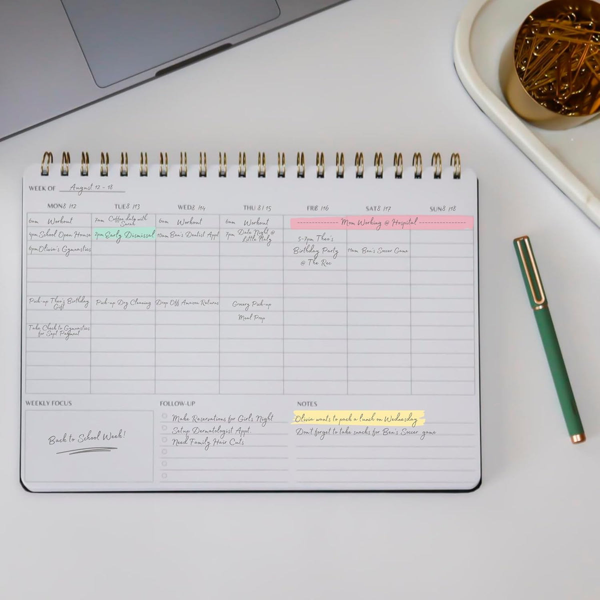 Undated Weekly Planner | 8.25” x 11.75” Work To-Do Notebook | ADHD Academic Organizer | Multi-Layout | Men and Women Planner | College Supplies | Pink | Landscape Layout