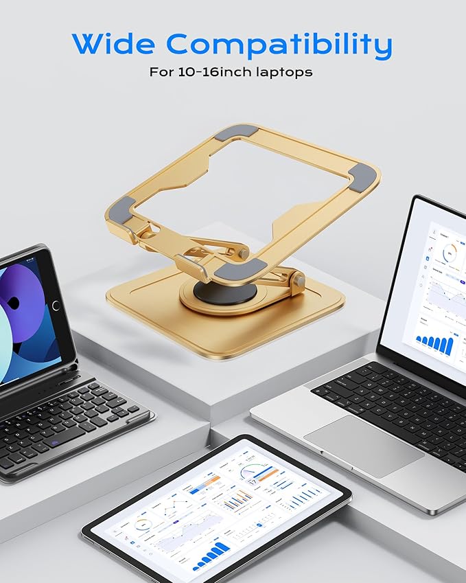 LOXP Adjustable Laptop Stand, Computer Stand with 360 Rotating Base, Ergonomic Laptop Riser Mount for Desk Foldable Protable Computer Desk Fits with MacBook Pro Air (10-16") - Gold | Ergonomic Laptop Riser Mount for Desk Foldable Protable Computer Desk...